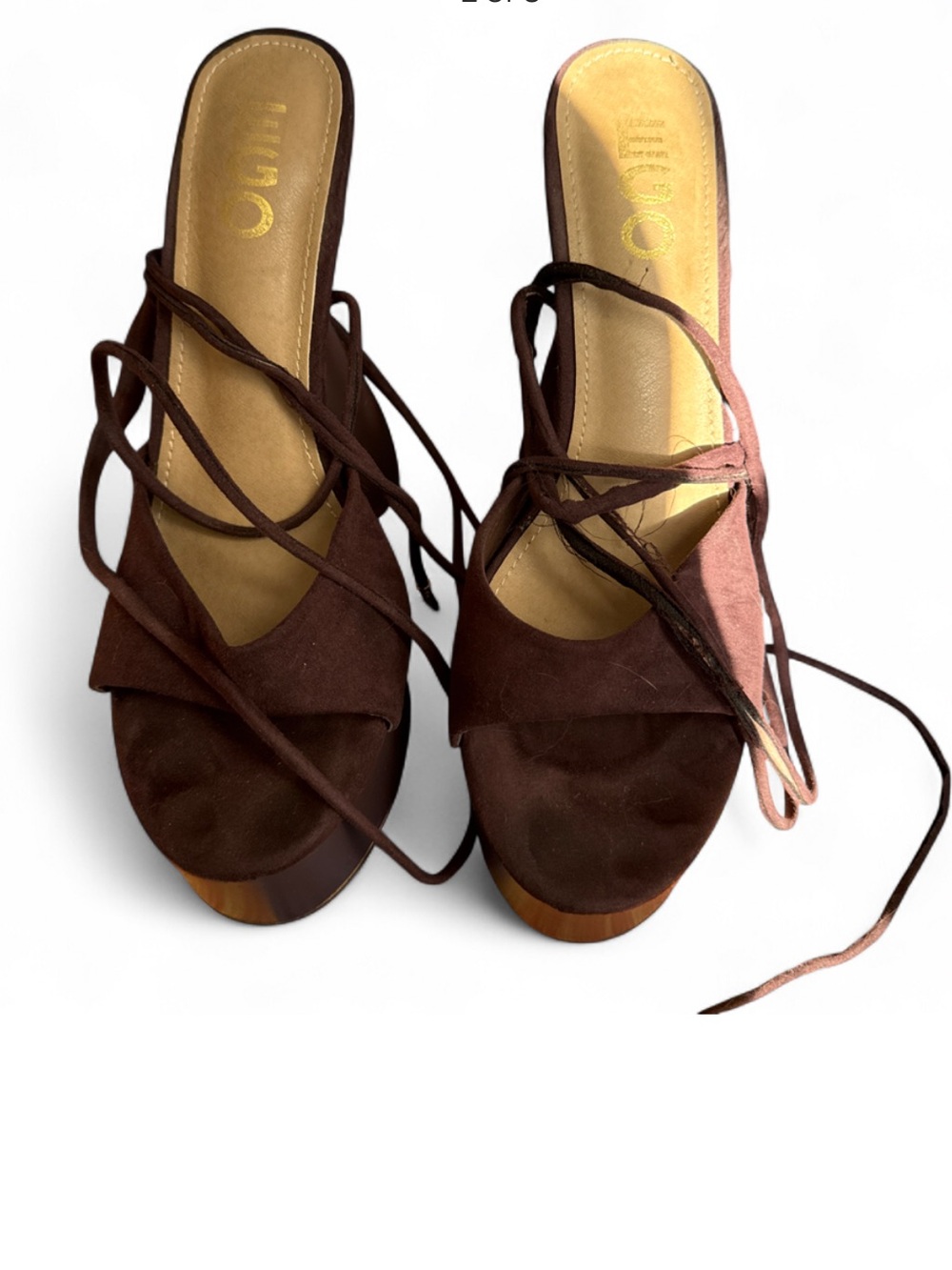 EGO Brown Platform Lace-Up Heels with Pink Straps - Picture 2 of 5